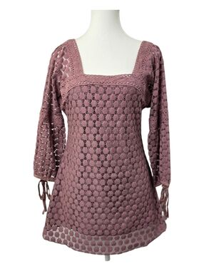 Solitaire NWT Mauve Lace Crochet Blouse Size M Square Neck Romantic Feminine
